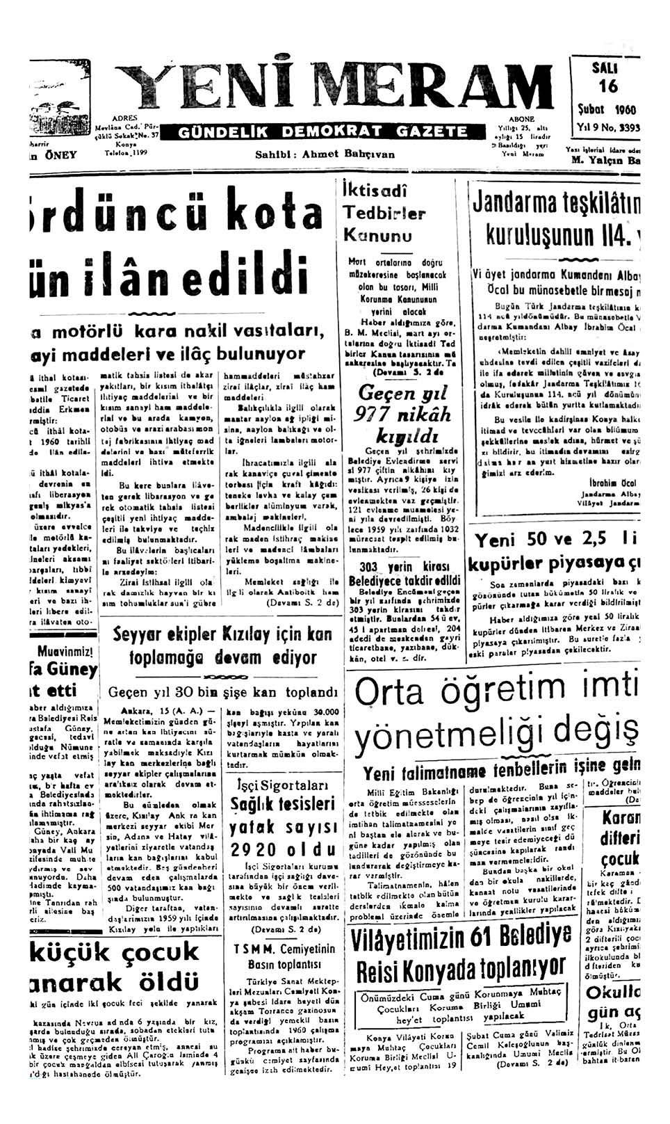 16 Şubat 2023 Yeni Meram Gazetesi
