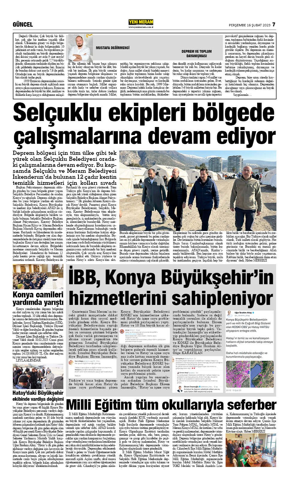 16 Şubat 2023 Yeni Meram Gazetesi
