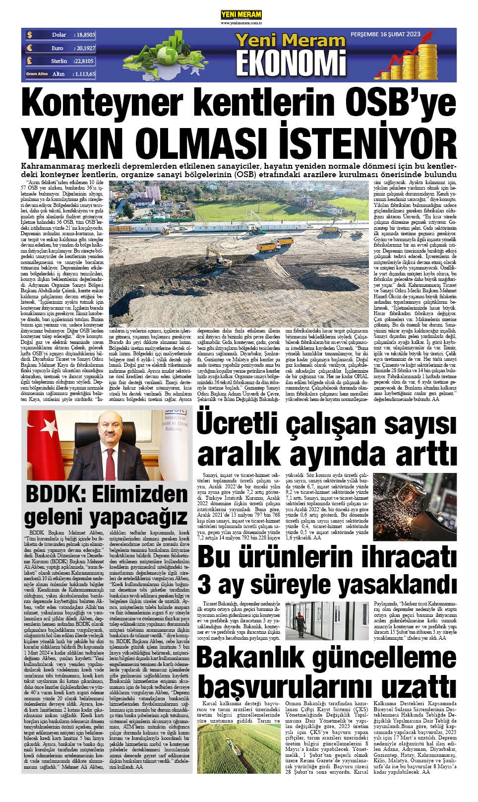 16 Şubat 2023 Yeni Meram Gazetesi
