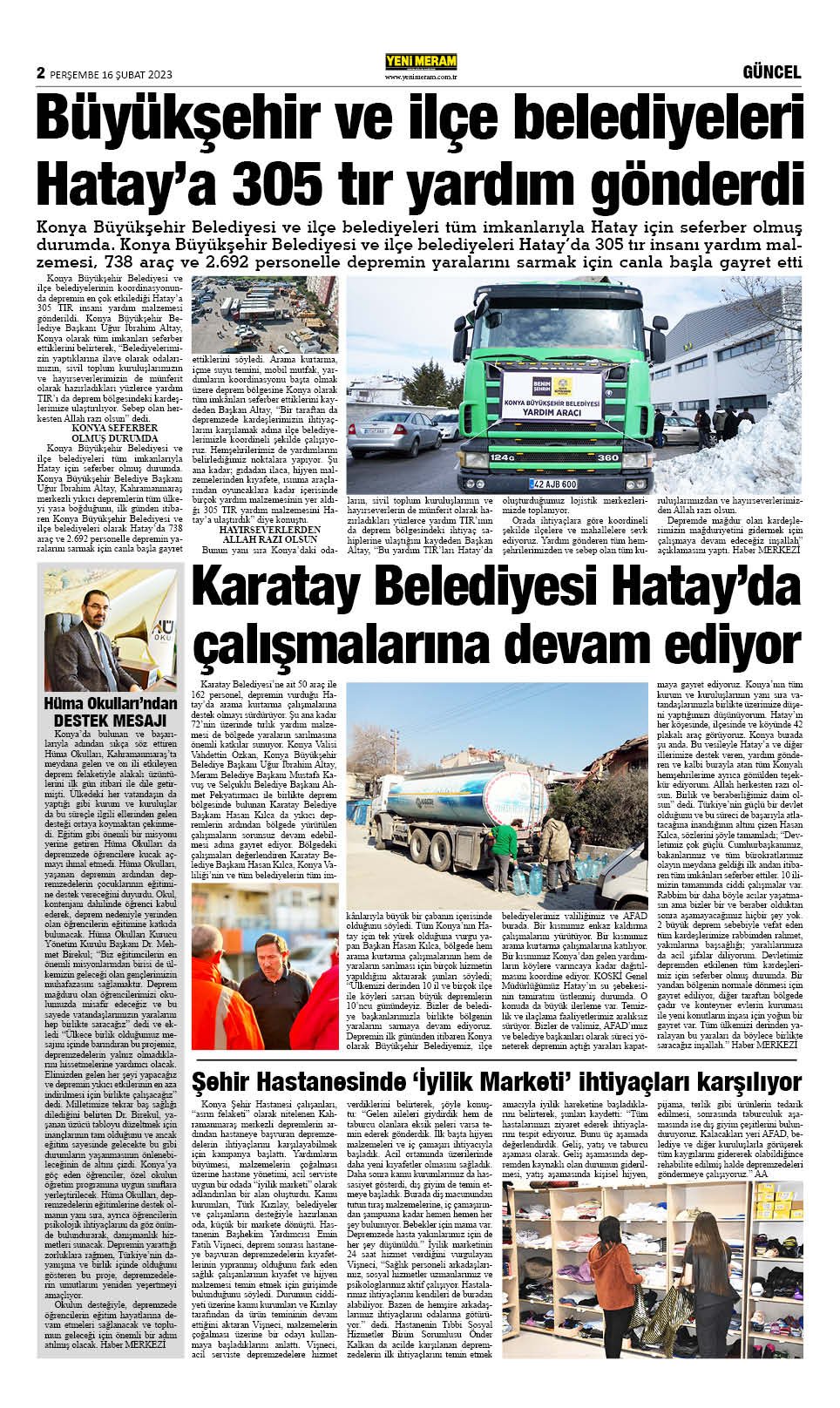 16 Şubat 2023 Yeni Meram Gazetesi
