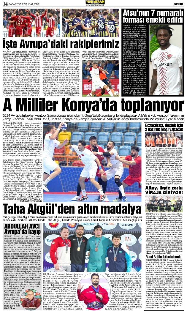 27 Şubat 2023 Yeni Meram Gazetesi
