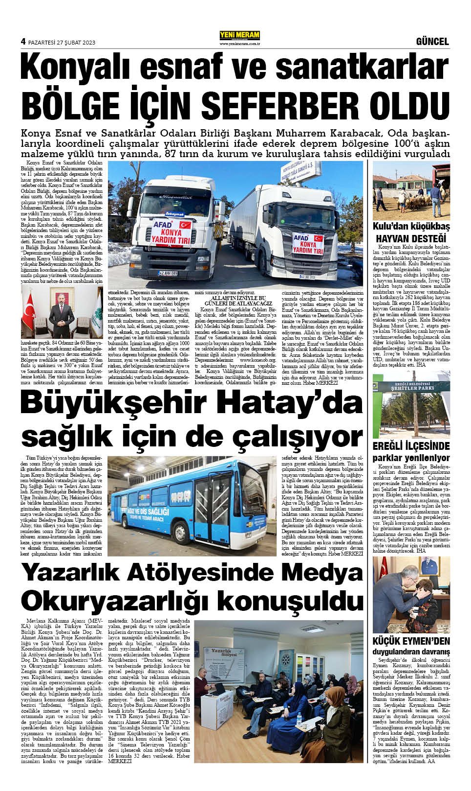 27 Şubat 2023 Yeni Meram Gazetesi
