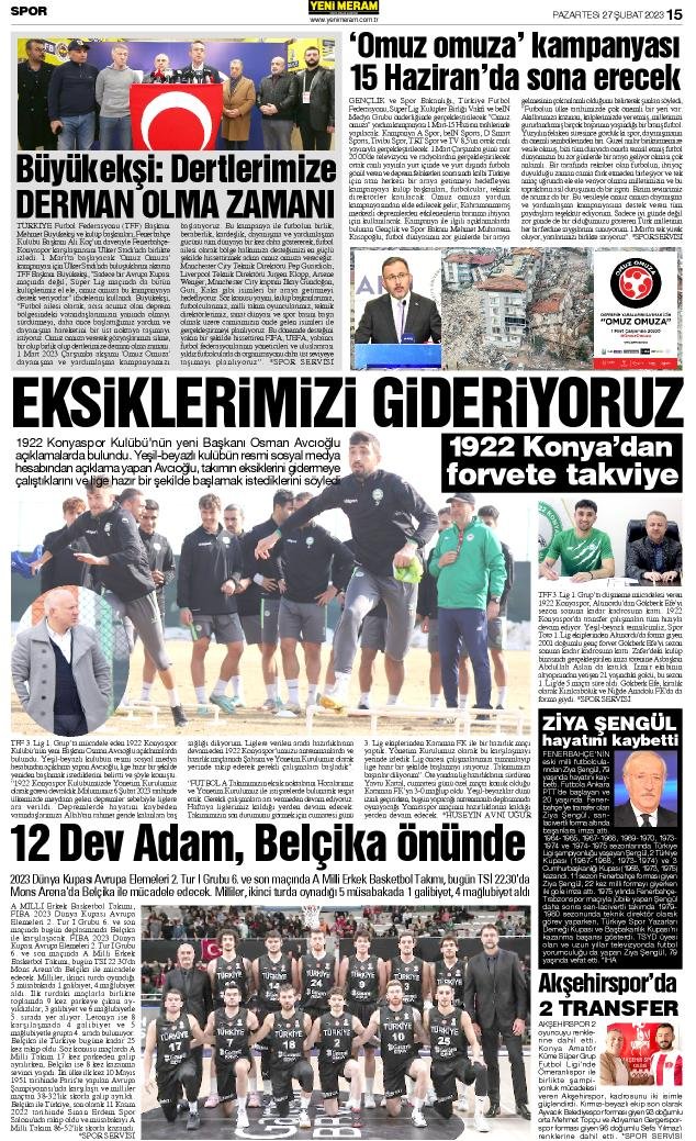 27 Şubat 2023 Yeni Meram Gazetesi
