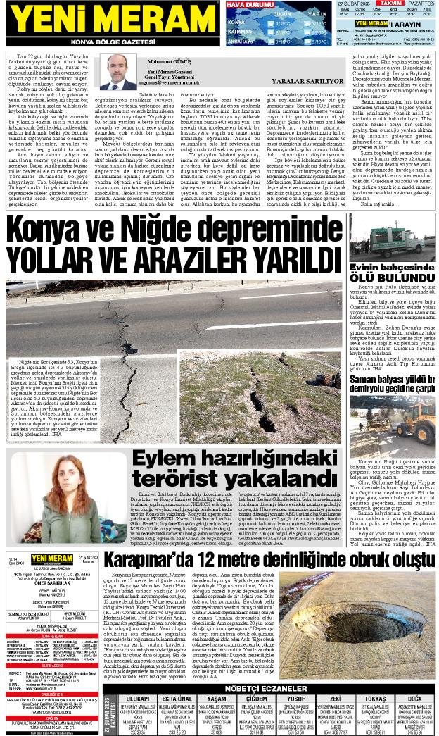 27 Şubat 2023 Yeni Meram Gazetesi
