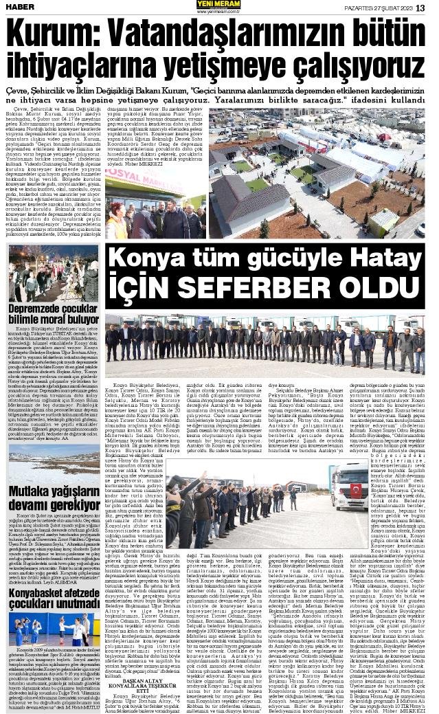 27 Şubat 2023 Yeni Meram Gazetesi
