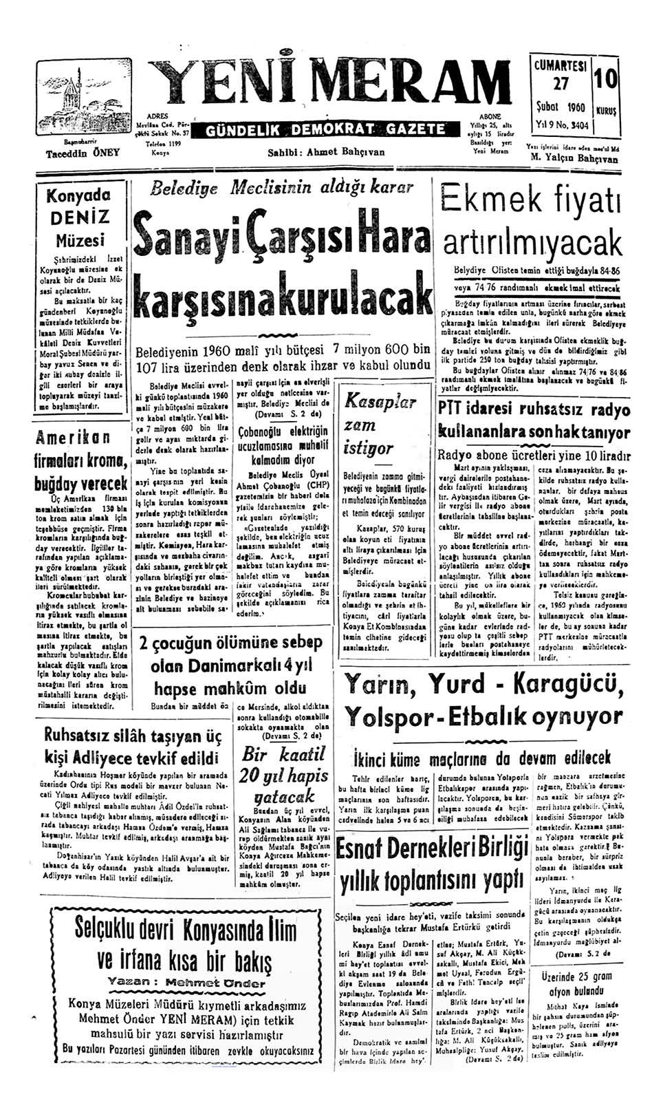 27 Şubat 2023 Yeni Meram Gazetesi
