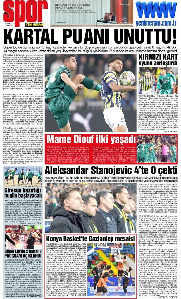 27 Şubat 2023 Yeni Meram Gazetesi
