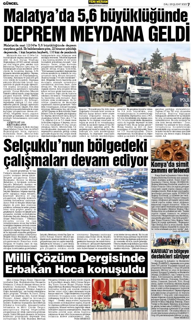 28 Şubat 2023 Yeni Meram Gazetesi
