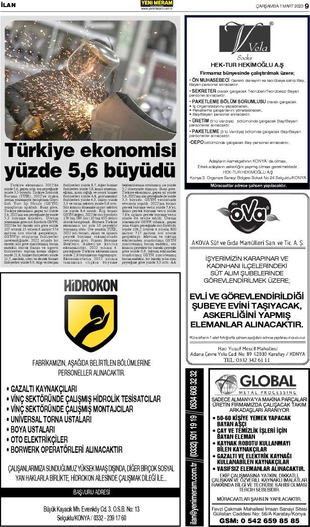 1 Mart 2023 Yeni Meram Gazetesi
