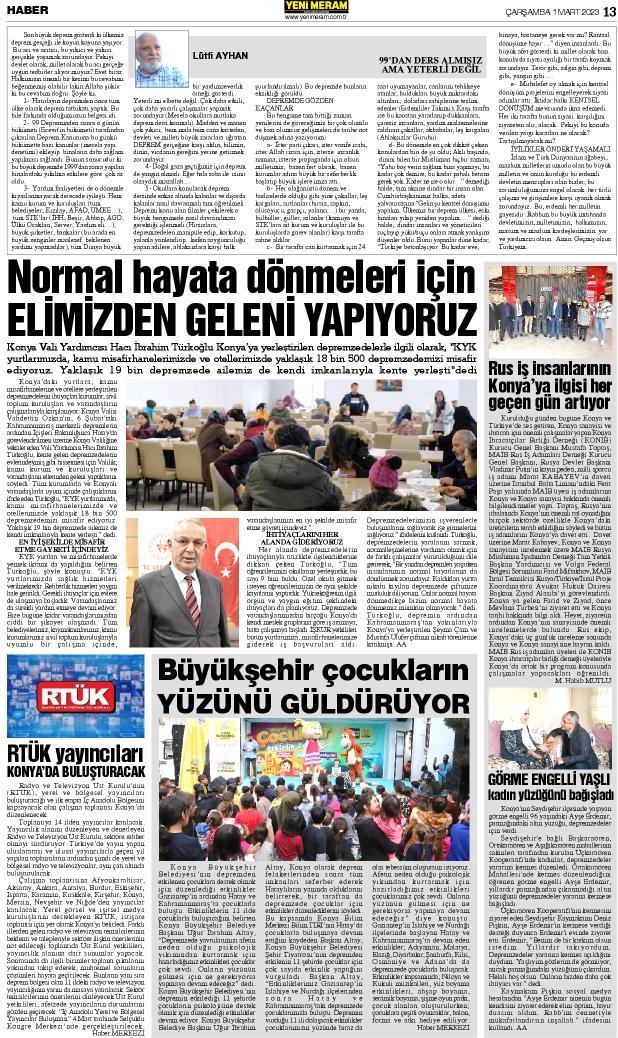 1 Mart 2023 Yeni Meram Gazetesi
