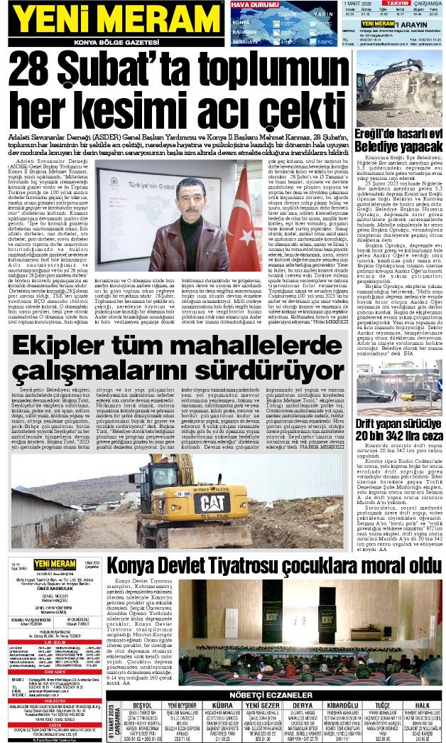 1 Mart 2023 Yeni Meram Gazetesi
