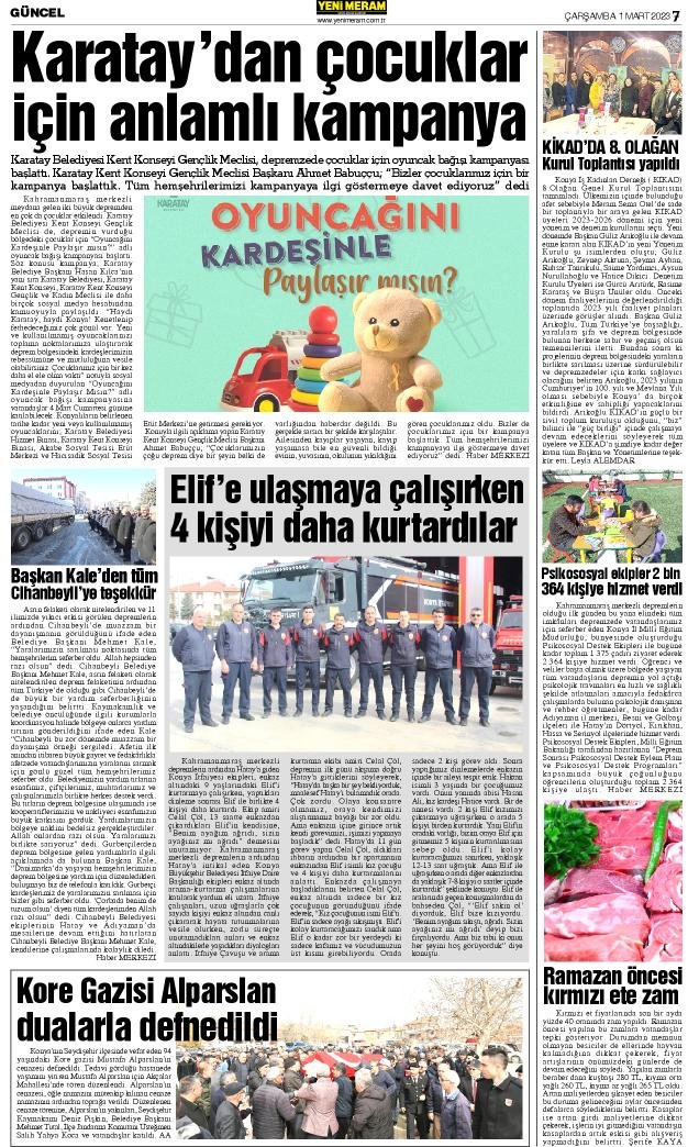 1 Mart 2023 Yeni Meram Gazetesi
