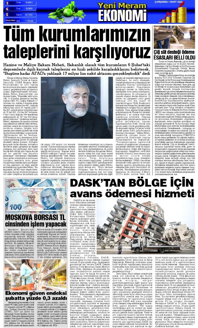 1 Mart 2023 Yeni Meram Gazetesi
