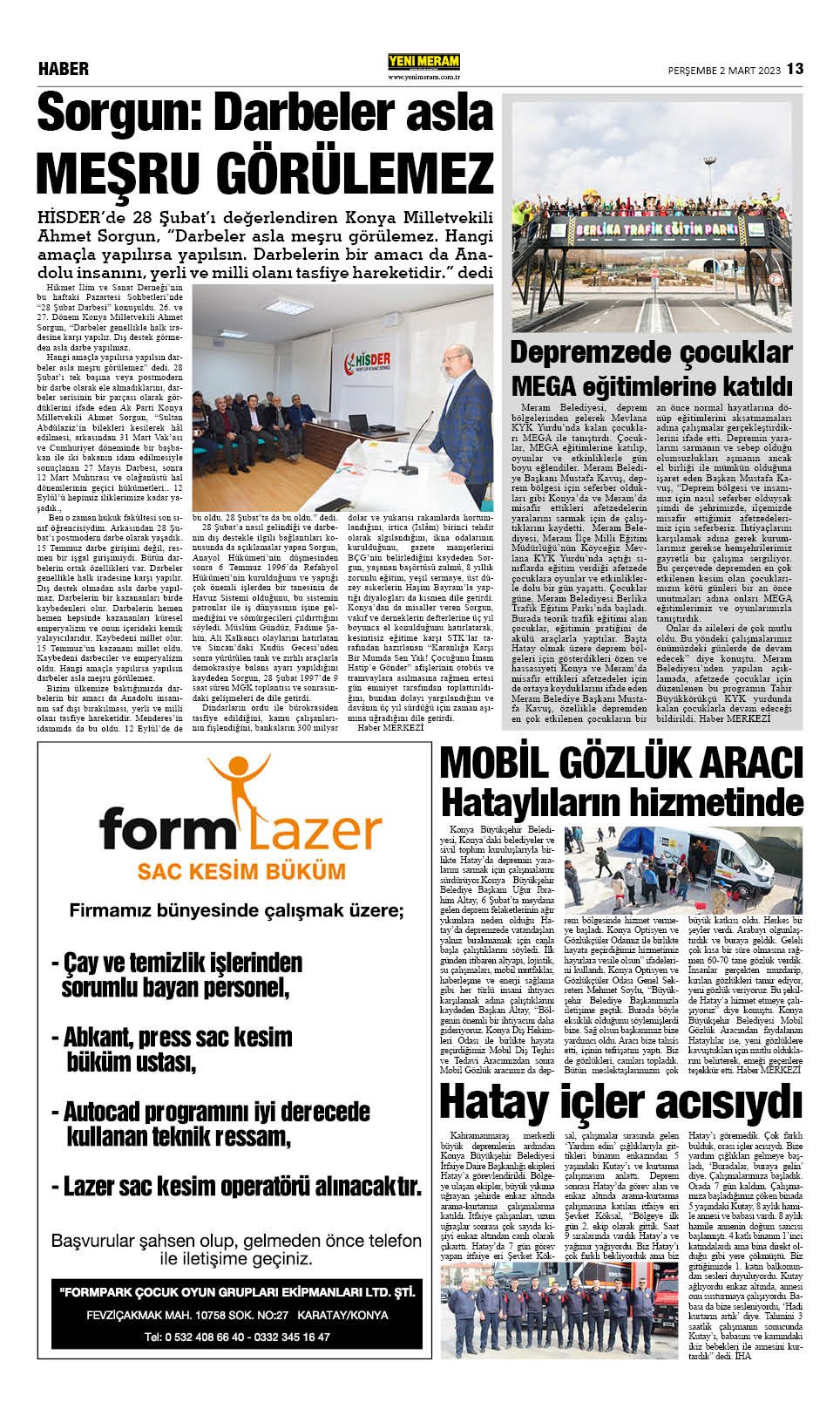 2 Mart 2023 Yeni Meram Gazetesi
