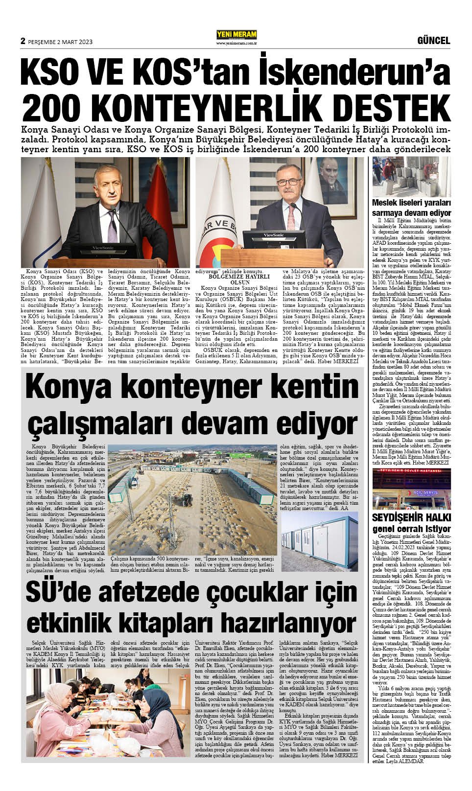 2 Mart 2023 Yeni Meram Gazetesi
