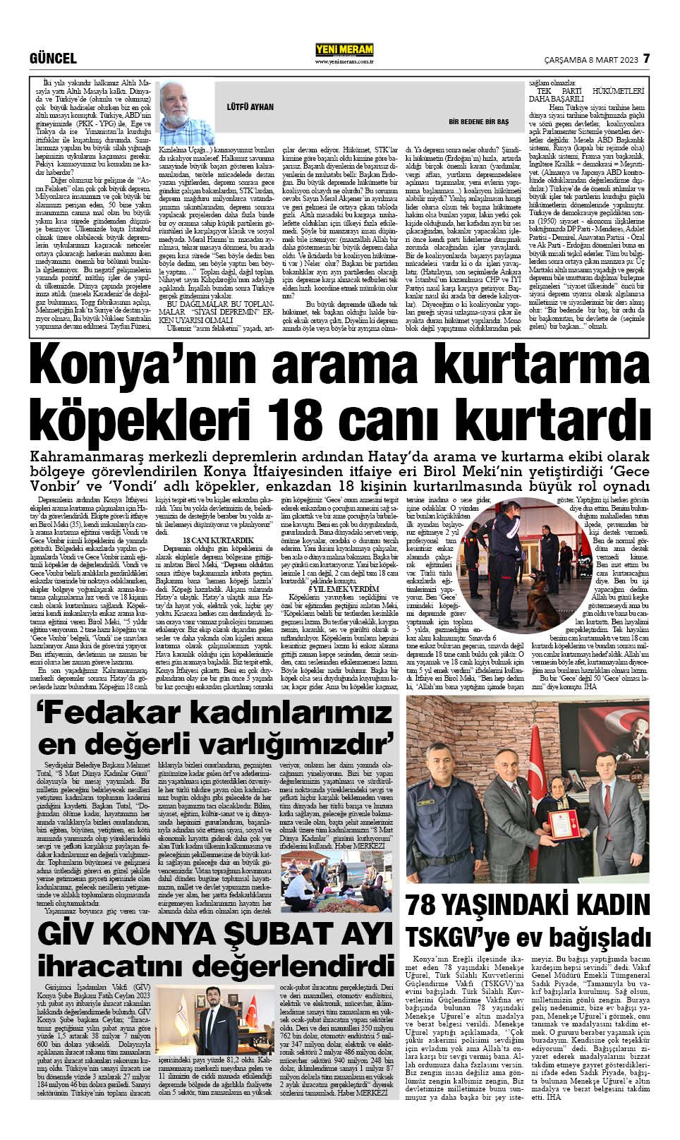 8 Mart 2023 Yeni Meram Gazetesi
