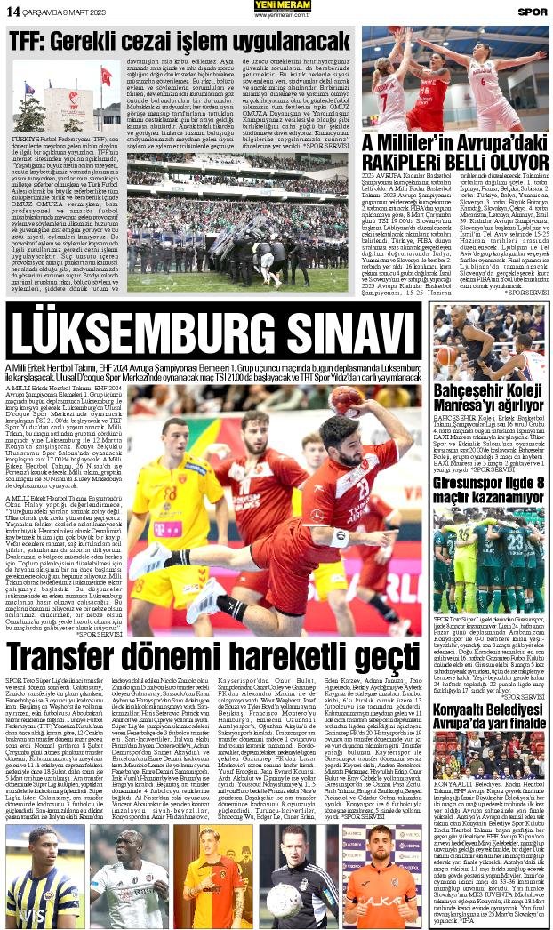 8 Mart 2023 Yeni Meram Gazetesi
