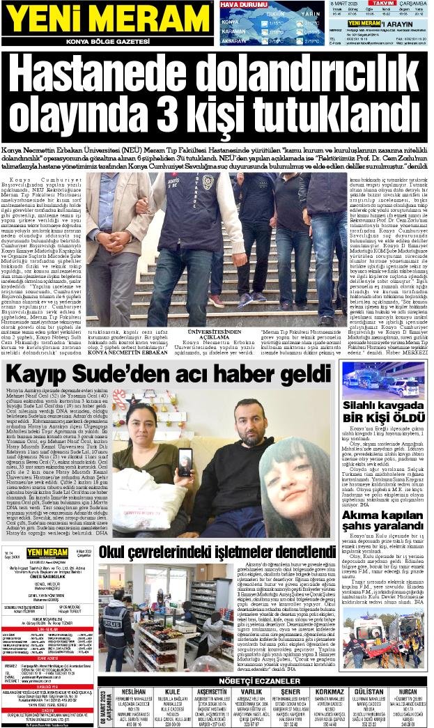 8 Mart 2023 Yeni Meram Gazetesi
