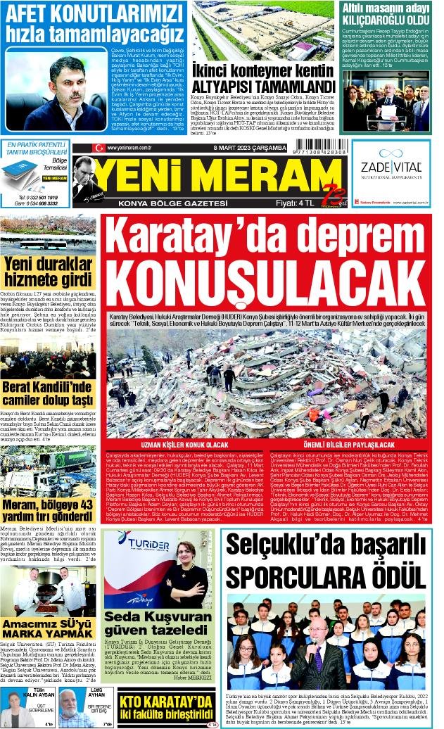 8 Mart 2023 Yeni Meram Gazetesi
