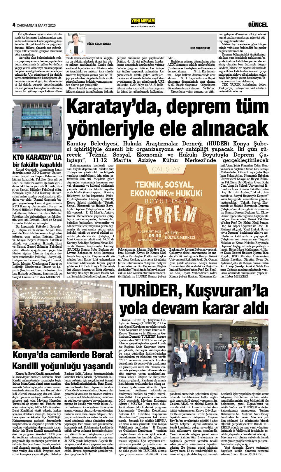 8 Mart 2023 Yeni Meram Gazetesi
