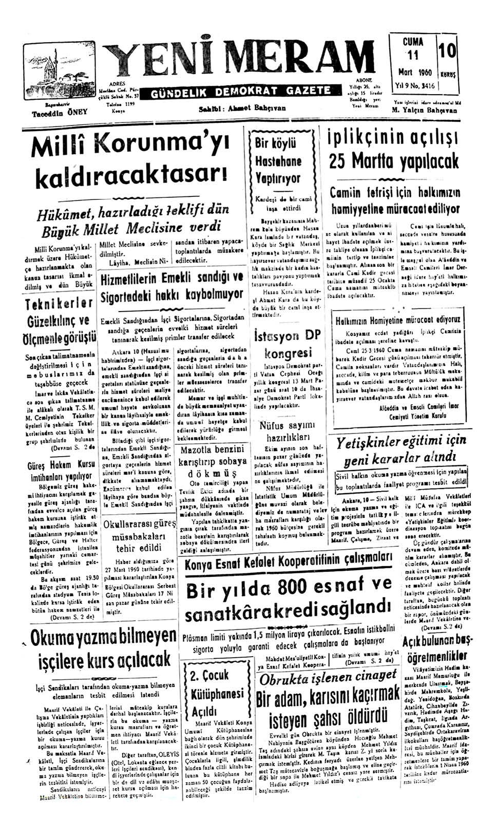 11 Mart 2023 Yeni Meram Gazetesi