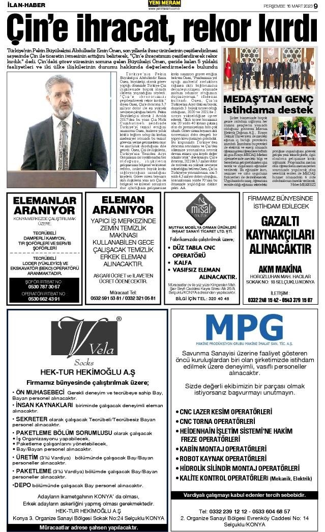 16 Mart 2023 Yeni Meram Gazetesi
