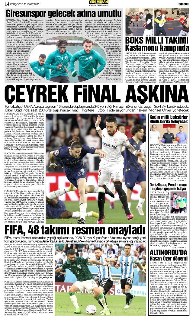 16 Mart 2023 Yeni Meram Gazetesi
