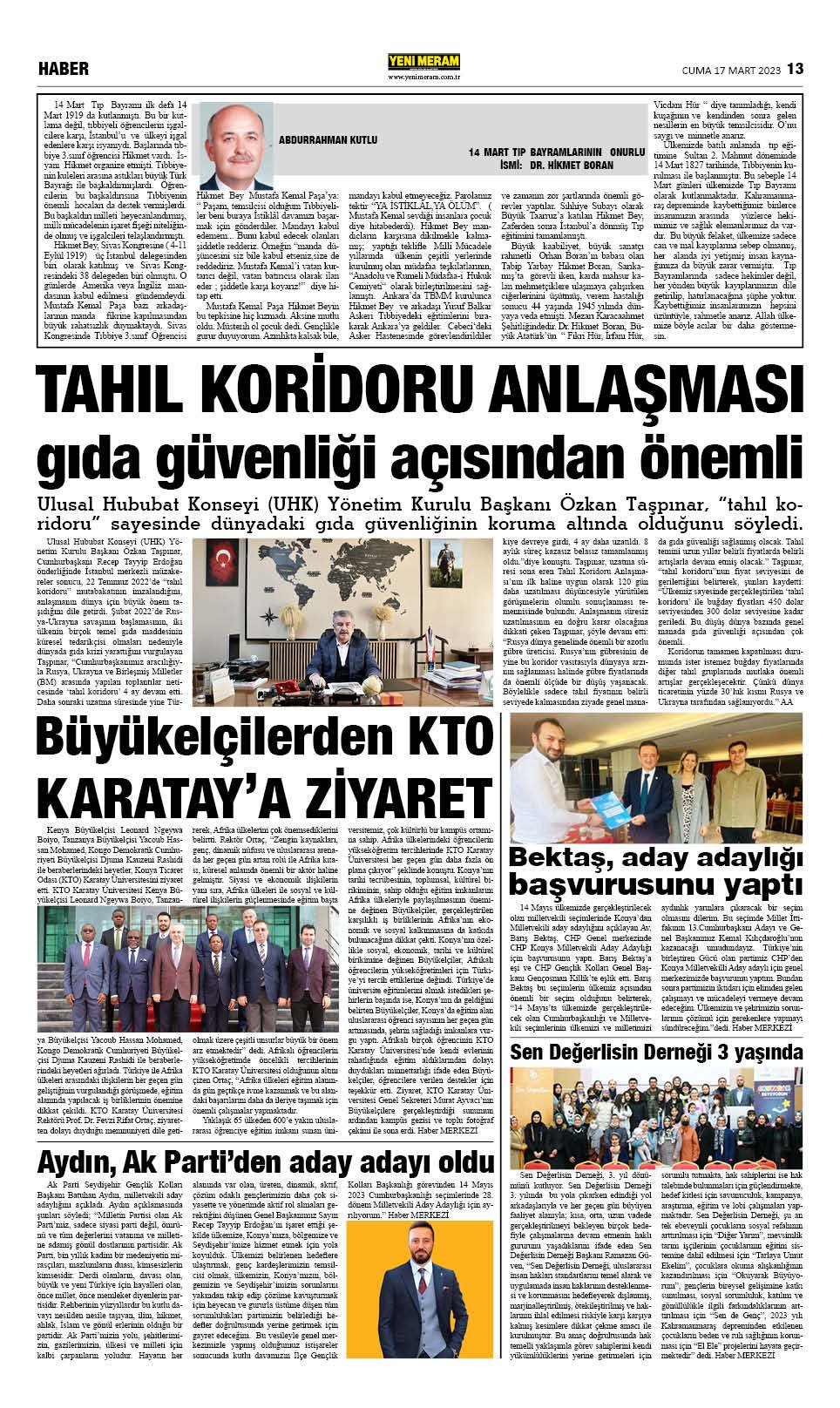 17 Mart 2023 Yeni Meram Gazetesi
