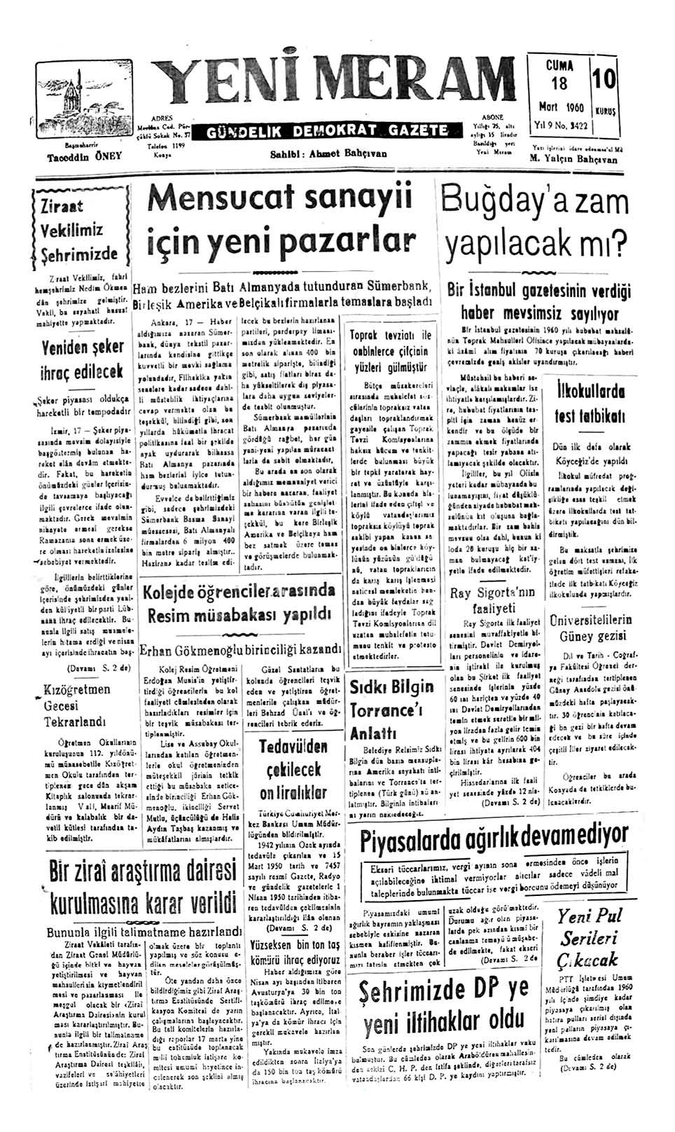 18 Mart 2023 Yeni Meram Gazetesi