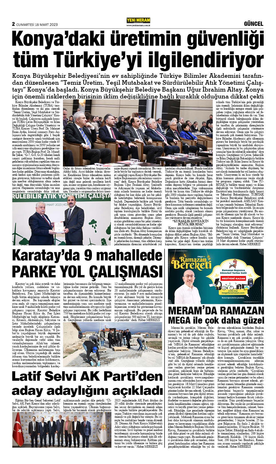 18 Mart 2023 Yeni Meram Gazetesi