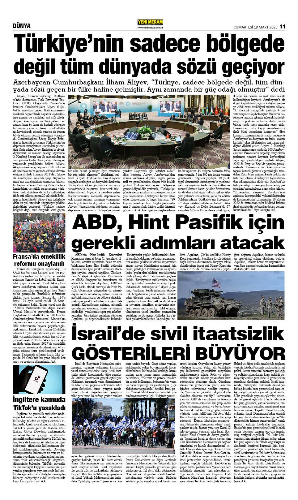 18 Mart 2023 Yeni Meram Gazetesi