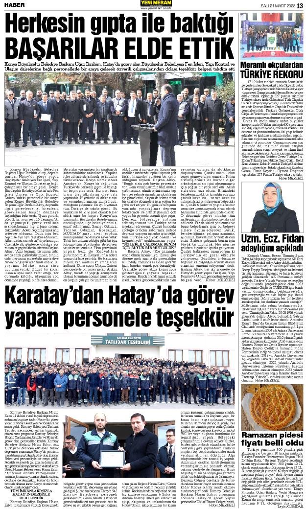 21 Mart 2023 Yeni Meram Gazetesi
