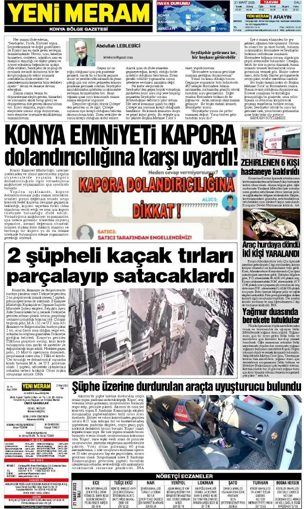 21 Mart 2023 Yeni Meram Gazetesi
