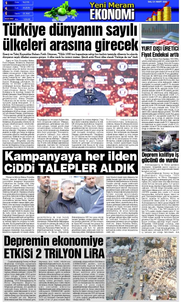 21 Mart 2023 Yeni Meram Gazetesi
