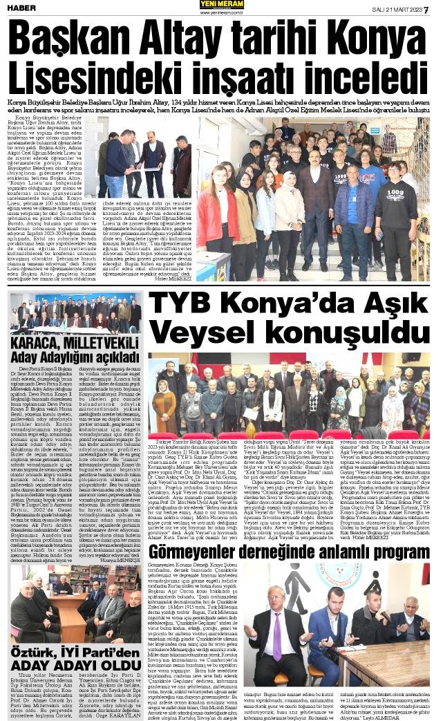 21 Mart 2023 Yeni Meram Gazetesi
