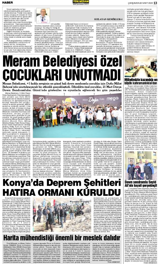 22 Mart 2023 Yeni Meram Gazetesi
