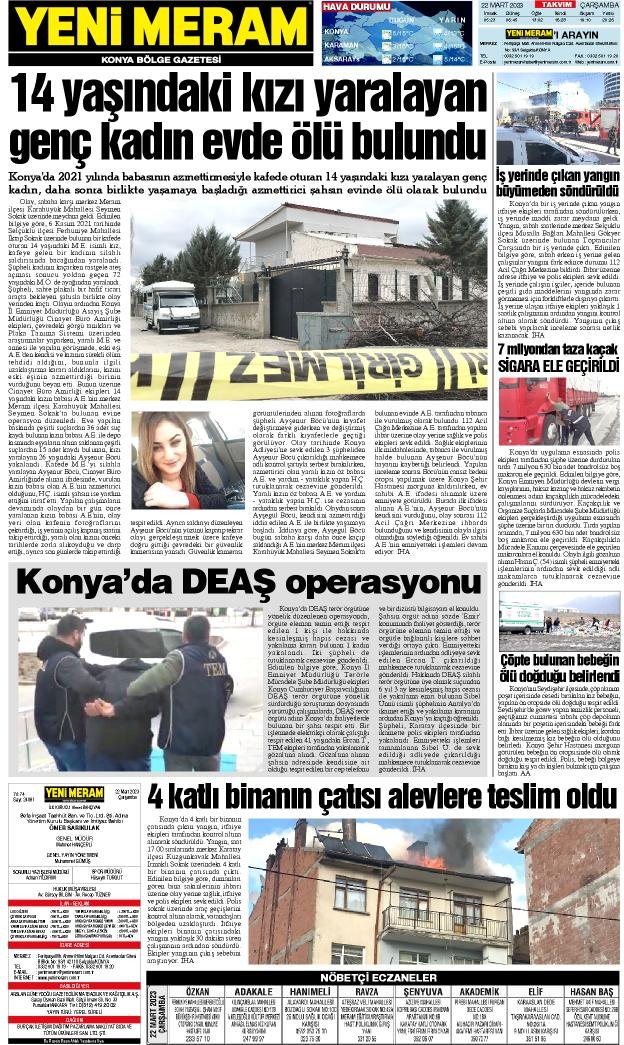 22 Mart 2023 Yeni Meram Gazetesi
