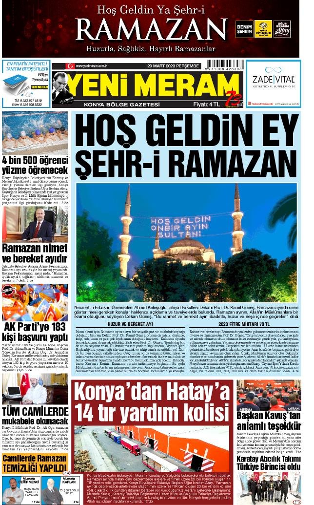 23 Mart 2023 Yeni Meram Gazetesi
