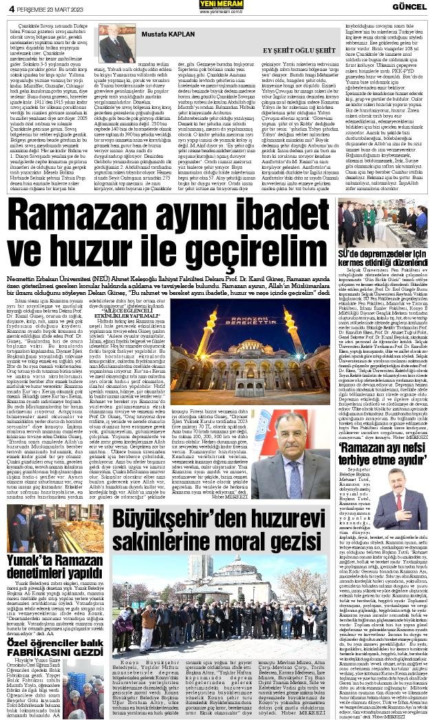 23 Mart 2023 Yeni Meram Gazetesi
