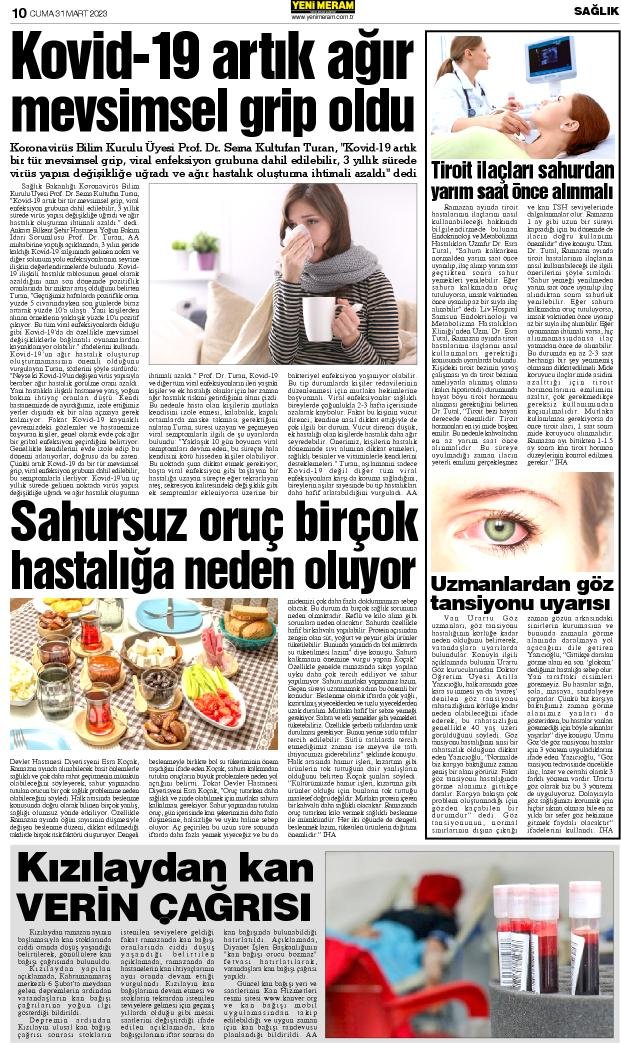 31 Mart 2023 Yeni Meram Gazetesi
