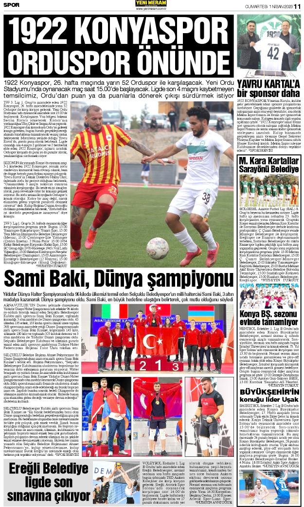 1 Nisan 2023 Yeni Meram Gazetesi