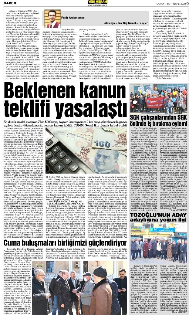 1 Nisan 2023 Yeni Meram Gazetesi