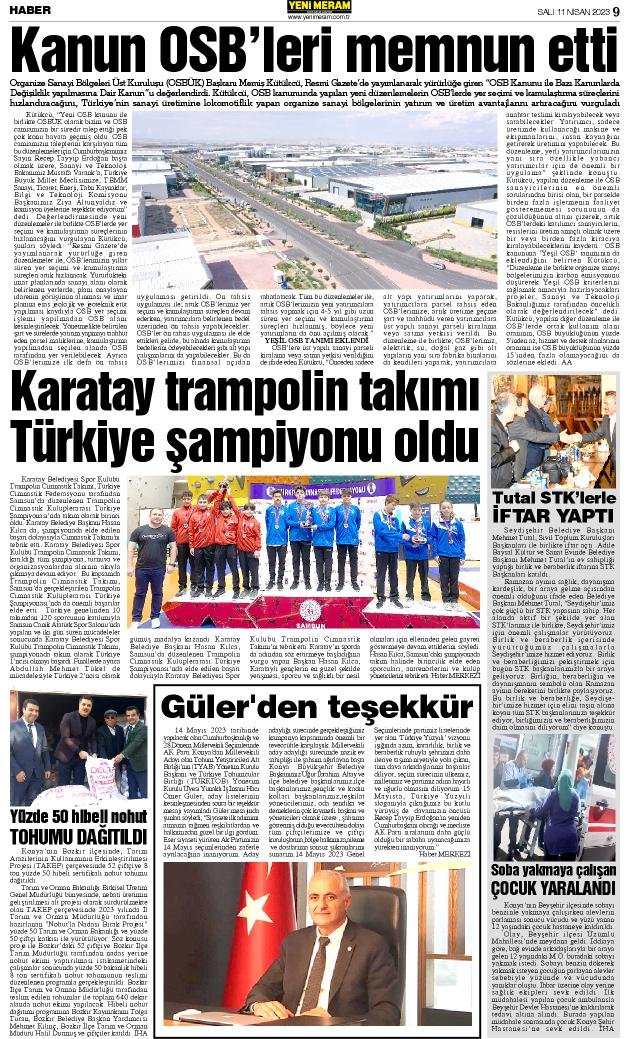 11 Nisan 2023 Yeni Meram Gazetesi
