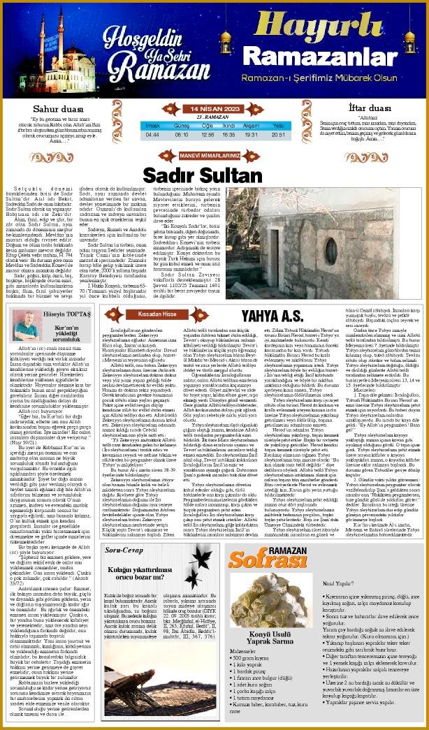 14 Nisan 2023 Yeni Meram Gazetesi
