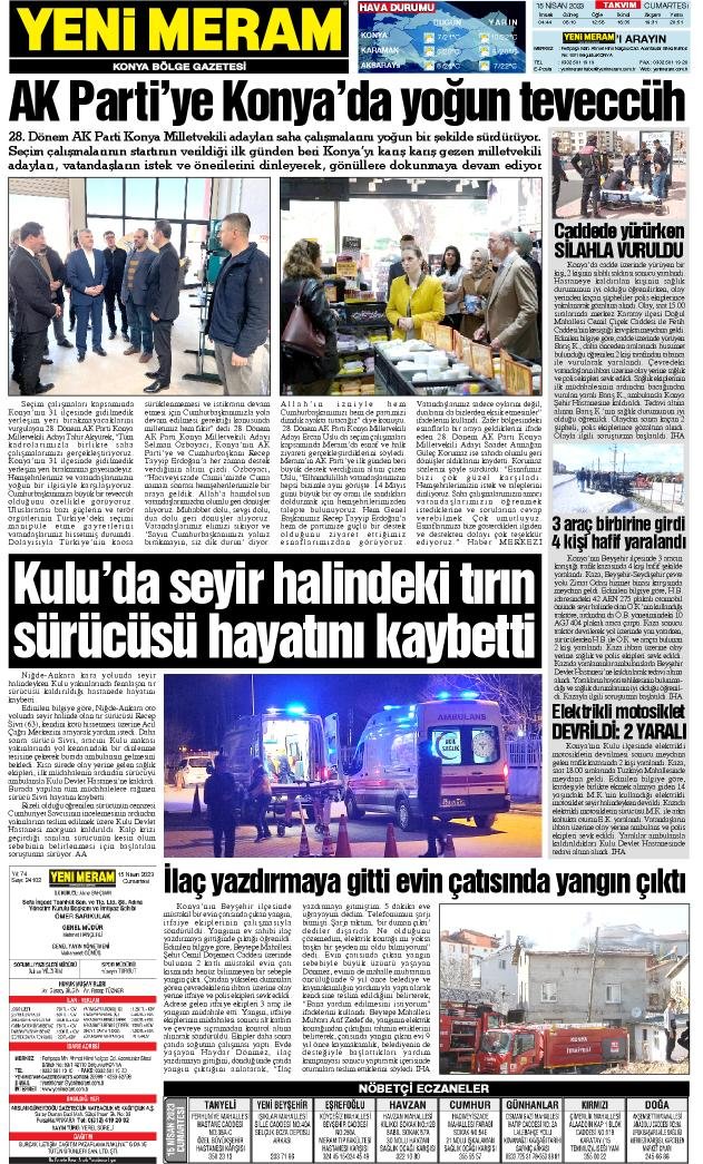 15 Nisan 2023 Yeni Meram Gazetesi