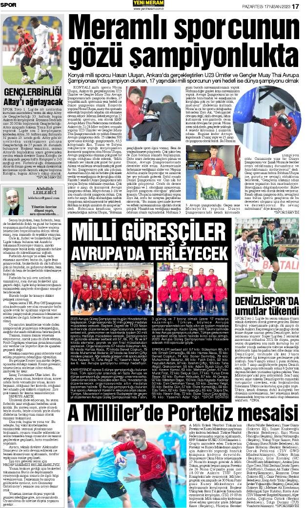 17 Nisan 2023 Yeni Meram Gazetesi
