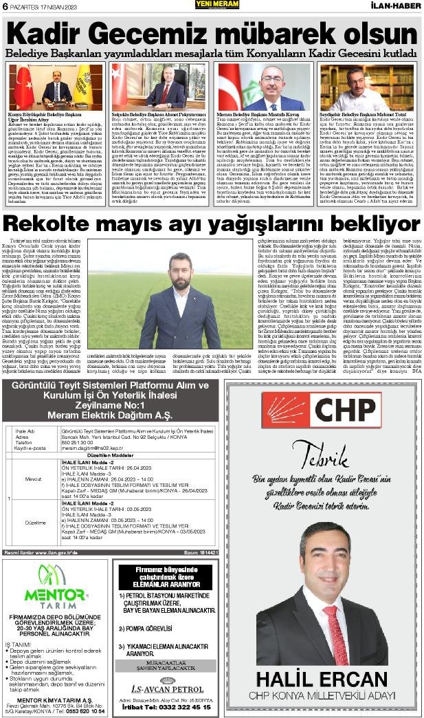 17 Nisan 2023 Yeni Meram Gazetesi
