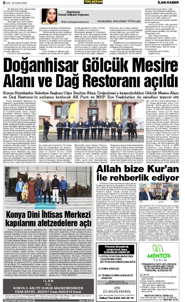 18 Nisan 2023 Yeni Meram Gazetesi
