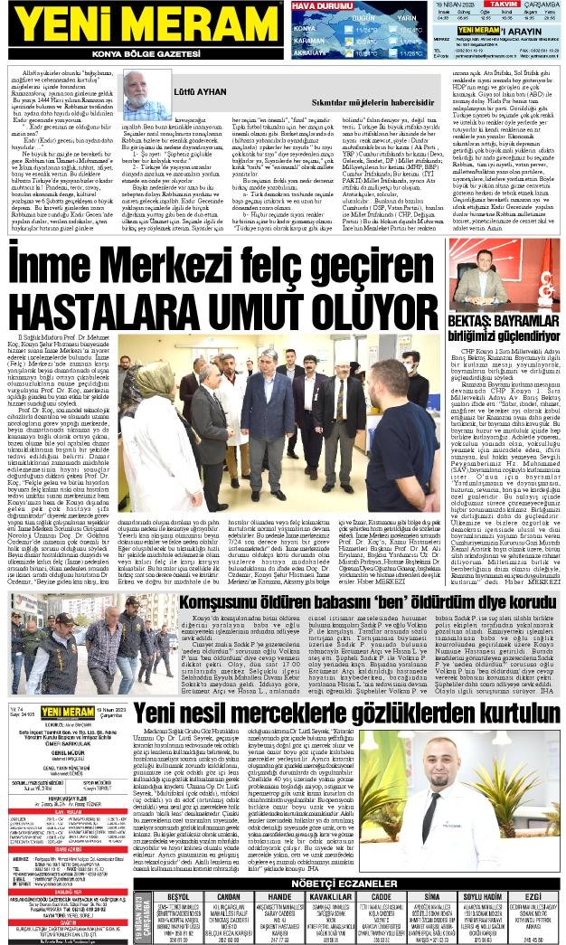 19 Nisan 2023 Yeni Meram Gazetesi
