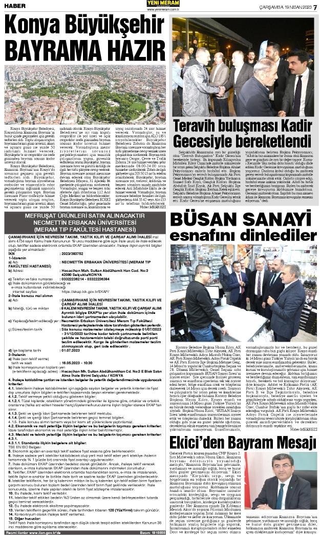 19 Nisan 2023 Yeni Meram Gazetesi
